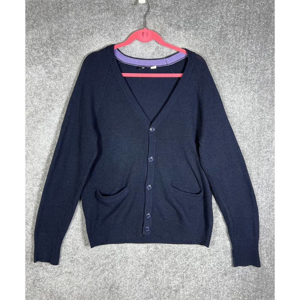 BDG Lambs Wool Blend Long Sleeve Button Up Cardigan Sweater Mens XL Blue Pockets